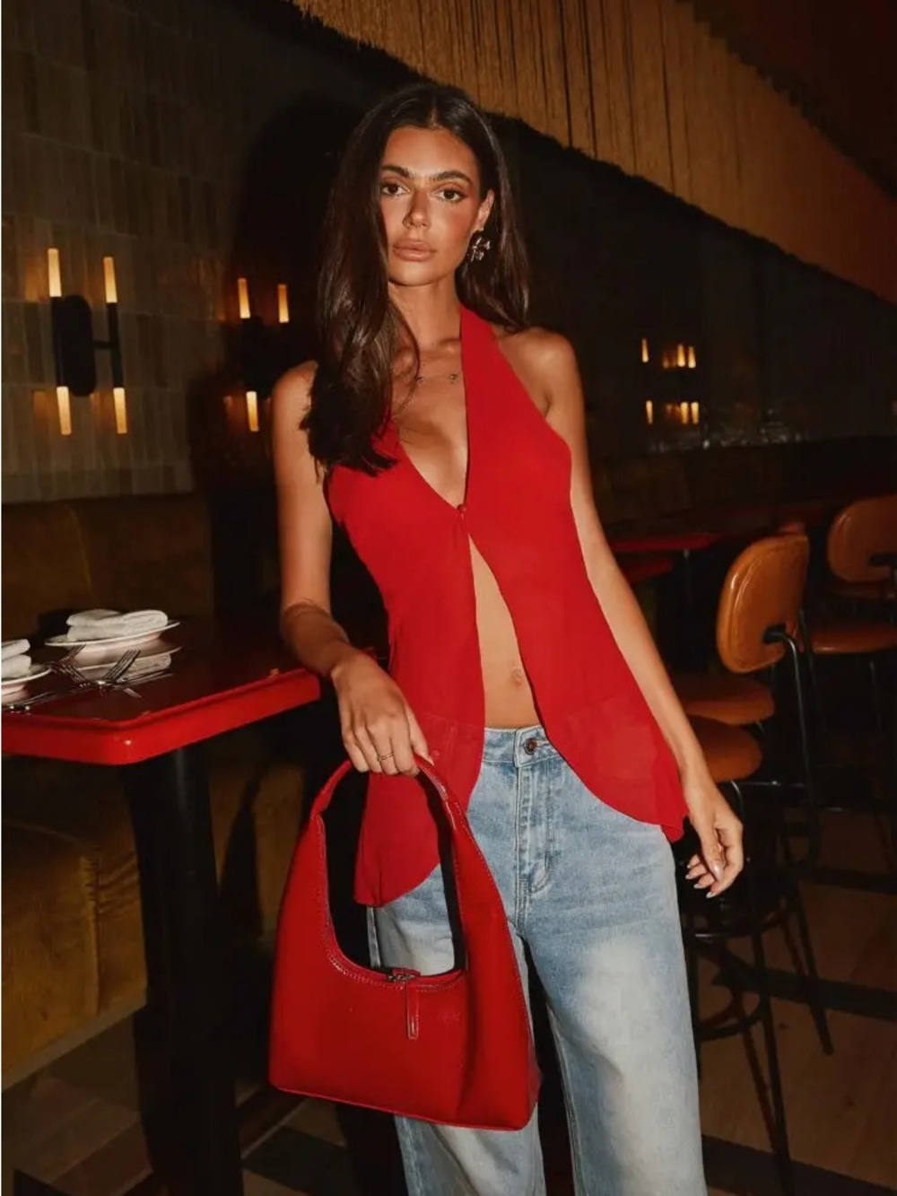 Peppermayo Red Halter Tie-Front Camisole